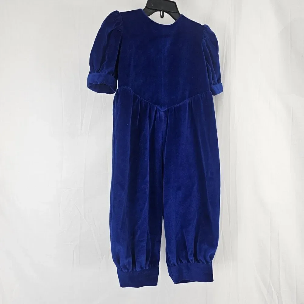 Vintage Bubble Jumpsuit With Collar  Blue Velvet Material Fits Girl Size 2/3